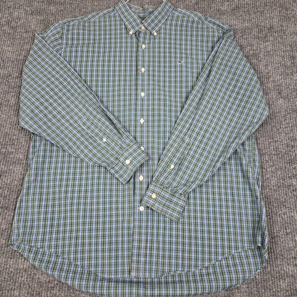 Vineyard Vines Whale Shirt Mens XL Green Blue Plaid Button Down Cotton 26218